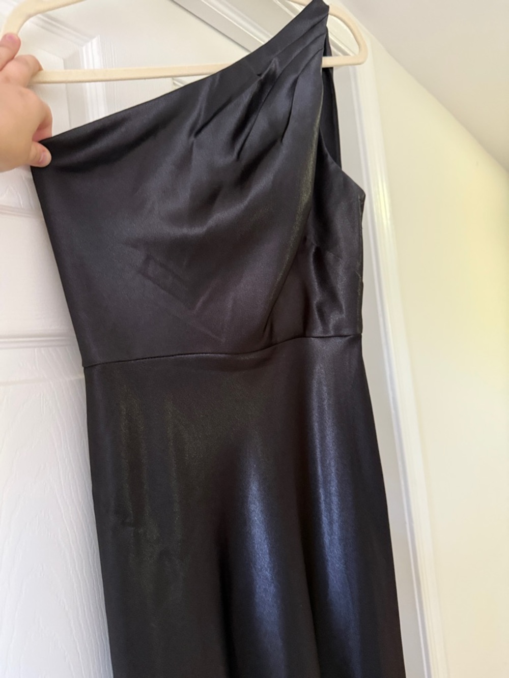 Jenny Yoo One-Shoulder Black Satin Gown